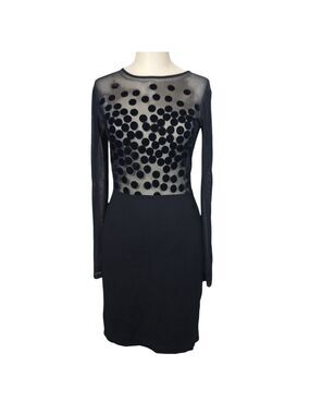 Mango Suit Black Mesh Polka Dot Long Sleeve Dress S